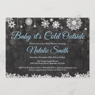 Baby Its Cold Outside Winter Blue Boy Baby Shower Invitation