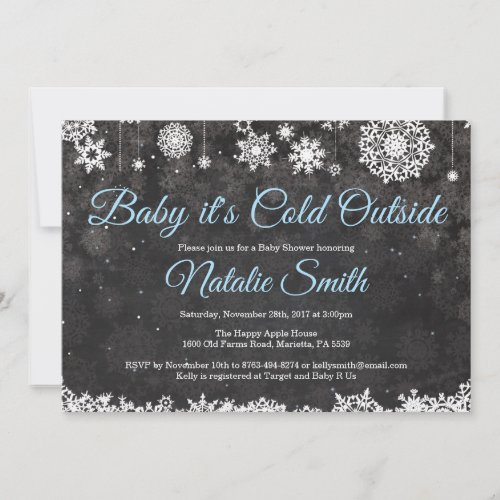 Baby Its Cold Outside Winter Blue Boy Baby Shower Invitation