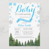 Baby its Cold Outside Winter Blue Boy Baby Shower Invitation