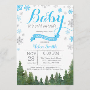 Baby its Cold Outside Winter Blue Boy Baby Shower Invitation