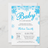 Baby its Cold Outside Winter Blue Boy Baby Shower Invitation