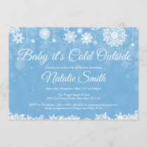 Baby Its Cold Outside Winter Blue Boy Baby Shower Invitation