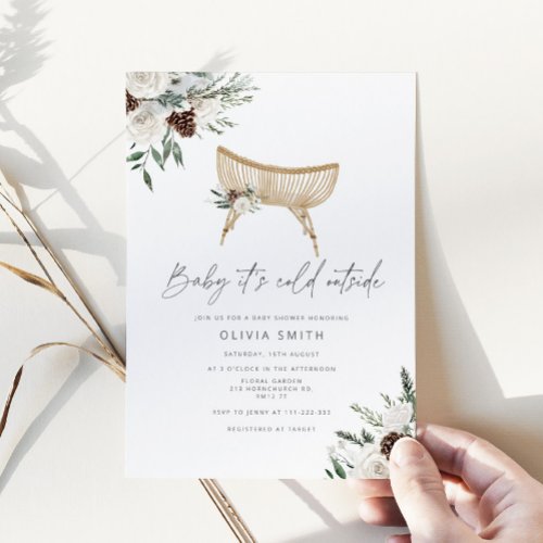 Baby its cold outside winter boho baby shower invitation
