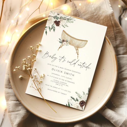 Baby its cold outside winter boho baby shower invitation