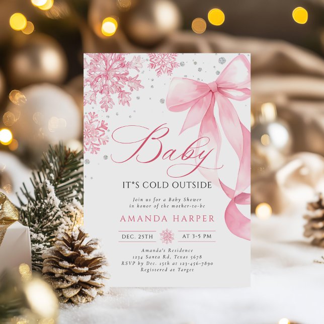 Baby It's Cold Outside Winter Bow Baby Shower Invitation (Creator Uploaded)