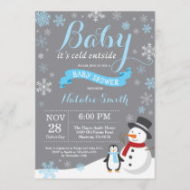 Baby Its Cold Outside Winter Boy Baby Shower Blue Invitation