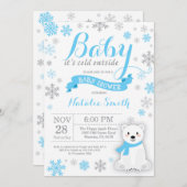 Baby Its Cold Outside Winter Boy Baby Shower Blue Invitation (Front/Back)