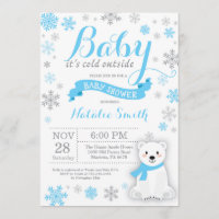 Baby Its Cold Outside Winter Boy Baby Shower Blue Invitation