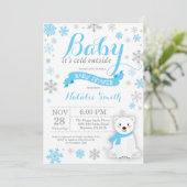 Baby Its Cold Outside Winter Boy Baby Shower Blue Invitation (Standing Front)