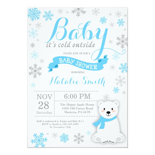 Baby Its Cold Outside Winter Boy Baby Shower Blue Invitation | Zazzle.com