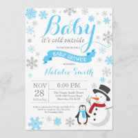 Baby Its Cold Outside Winter Boy Baby Shower Blue Invitation