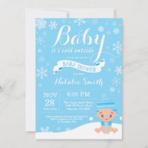 Baby Its Cold Outside Winter Boy Baby Shower Blue Invitation