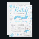Baby Its Cold Outside Winter Boy Baby Shower Blue  Invitation<br><div class="desc">Baby Its Cold Outside Winter Boy Baby Shower Invitation. Boy Baby Shower Invitation. Winter Holiday Baby Shower Invite. Blue and Gray Snowflakes. Polar Bear and White Background. For further customization,  please click the "Customize it" button and use our design tool to modify this template.</div>