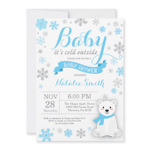 Baby Its Cold Outside Winter Boy Baby Shower Blue  Invitation