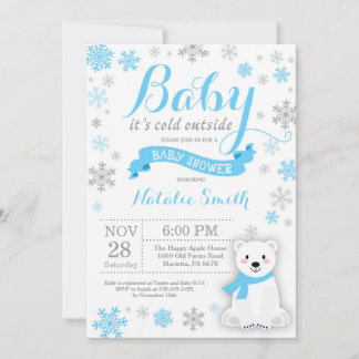 Baby Its Cold Outside Winter Boy Baby Shower Blue Invitation