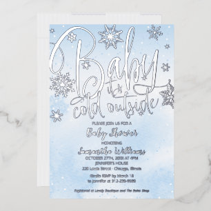 Baby It's Cold Outside Winter Boy Baby Shower Foil Foil Invitation