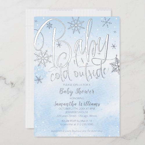 Baby Its Cold Outside Winter Boy Baby Shower Foil Foil Invitation