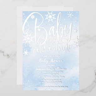 Baby It's Cold Outside Winter Boy Baby Shower Foil Invitation