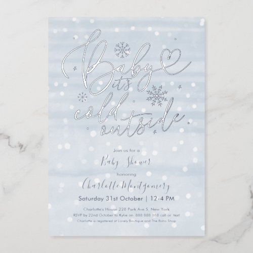 Baby Its Cold Outside Winter Boy Baby Shower Foil Invitation