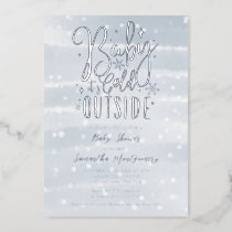 Baby It's Cold Outside Winter Boy Baby Shower Foil Invitation