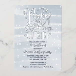 Baby It's Cold Outside Winter Boy Baby Shower Foil Invitation