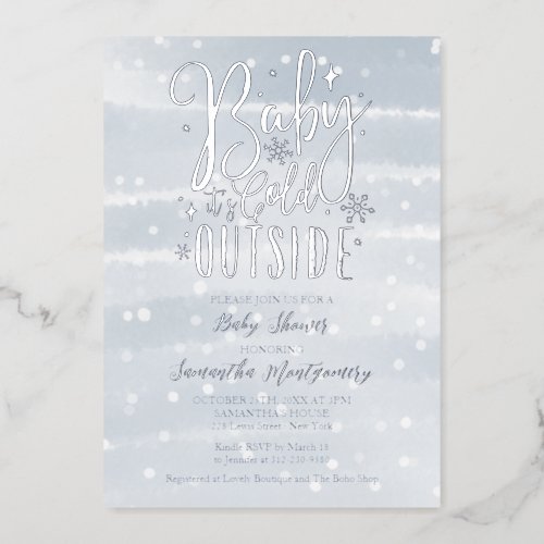 Baby Its Cold Outside Winter Boy Baby Shower Foil Invitation