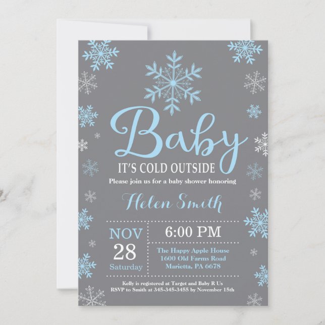 Baby Its Cold Outside Winter Boy Baby Shower Invitation (Front)