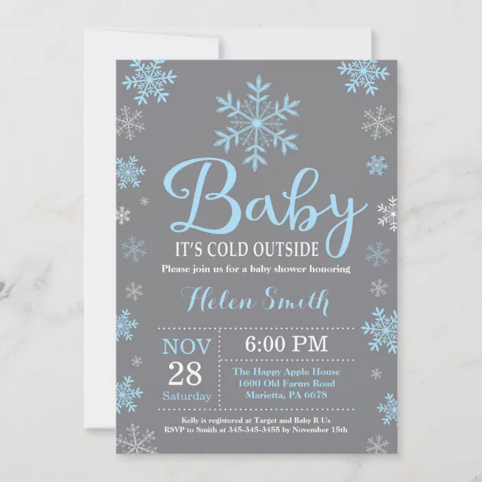 Winter Baby Shower Invitation Template Winter Snowflake Invite Navy Blue Shower Invite Baby It's Cold Outside Invite