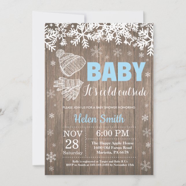 Baby its Cold Outside Winter Boy Baby Shower Invitation (Front)