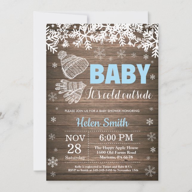 Baby its Cold Outside Winter Boy Baby Shower Invitation (Front)