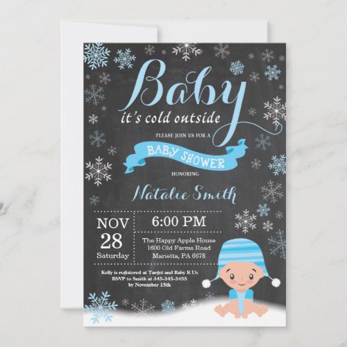 Baby Its Cold Outside Winter Boy Baby Shower Invitation