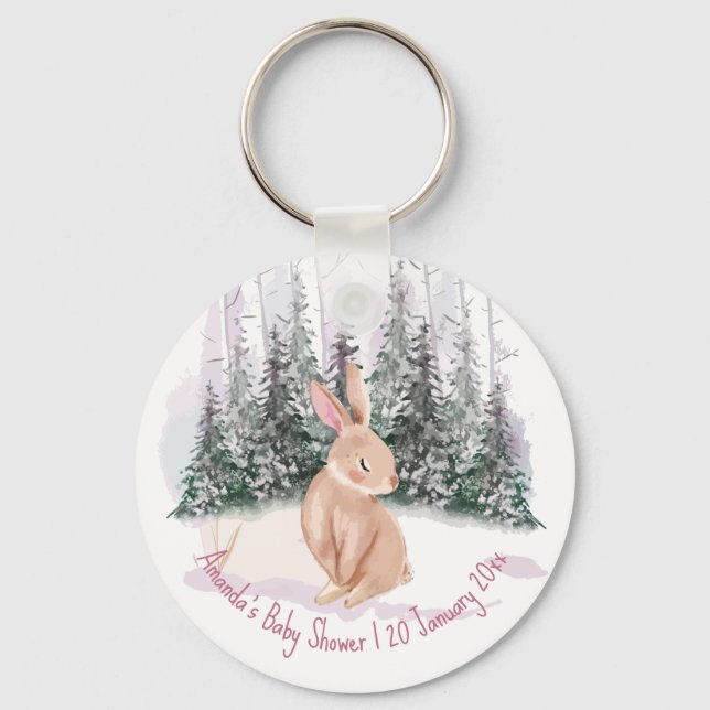 Baby It's Cold Outside winter bunny baby shower Keychain (Front)