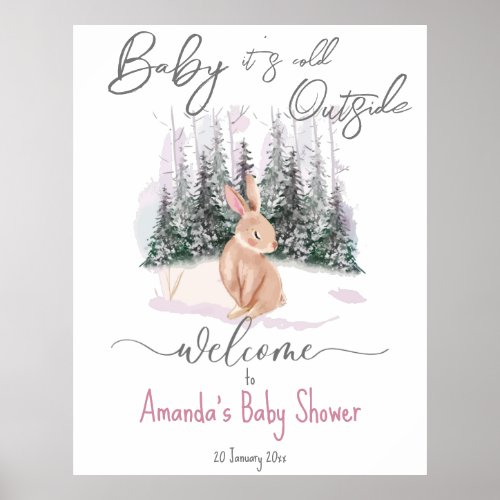Baby Its Cold Outside winter bunny baby shower Poster