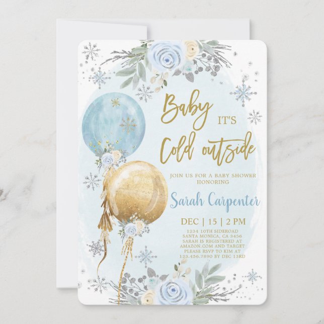 Baby it's cold outside winter christmas baby boy invitation (Front)