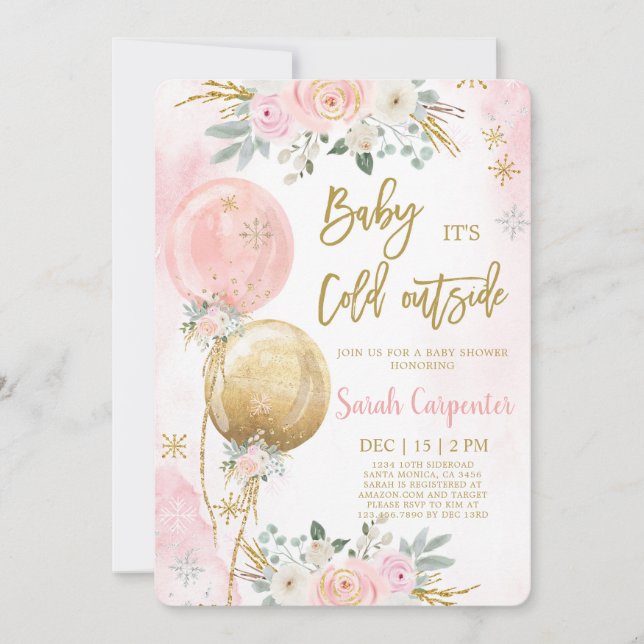 Baby it's cold outside winter christmas baby girl invitation (Front)