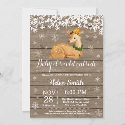 Baby its Cold Outside Winter Deer Baby Shower Invitation