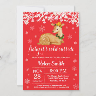 Baby its Cold Outside Winter Deer Baby Shower Invitation