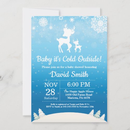 Baby its Cold Outside Winter Deer Boy Baby Shower Invitation