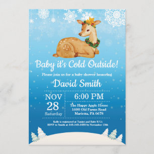 Baby its Cold Outside Winter Deer Boy Baby Shower Invitation