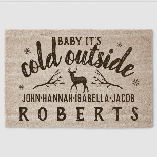 Baby Its Cold Outside Winter Deer Custom Name Fiber Doormat