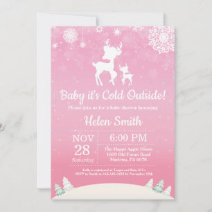 Baby its Cold Outside Winter Deer Girl Baby Shower Invitation