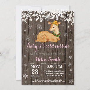 Baby its Cold Outside Winter Deer Girl Baby Shower Invitation