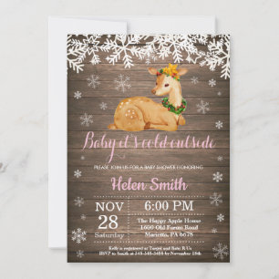 Baby its Cold Outside Winter Deer Girl Baby Shower Invitation