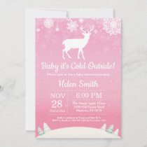 Baby its Cold Outside Winter Deer Girl Baby Shower Invitation