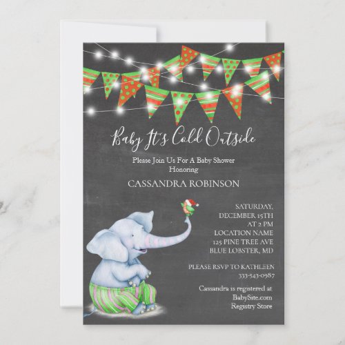 Baby Its Cold Outside Winter Elephant Baby Shower Invitation