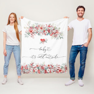 Baby it's Cold Outside Winter Floral Baby Shower Fleece Blanket