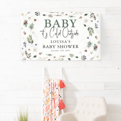Baby Its Cold Outside Winter Foliage Baby Shower Banner
