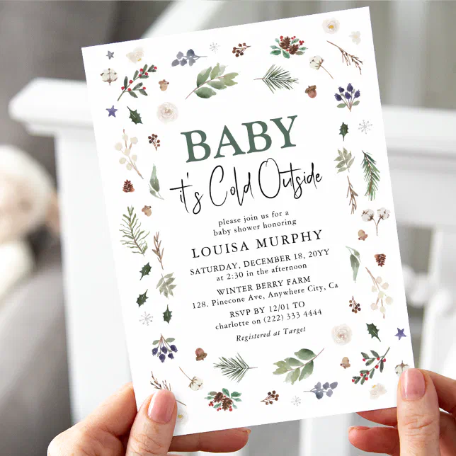 Baby It's Cold Outside Winter Foliage Baby Shower Invitation | Zazzle