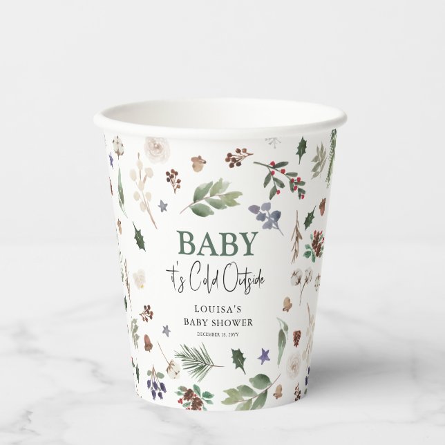 Baby It's Cold Outside Winter Foliage Baby Shower Paper Cups (Front)