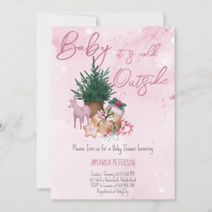 Baby It's Cold Outside winter forest baby girl Invitation